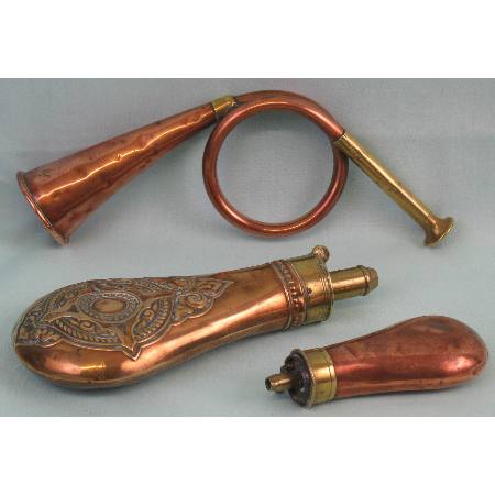 A 19th Century copper and brass powder flask