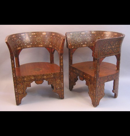 A pair of Moroccan inlaid tub chairs